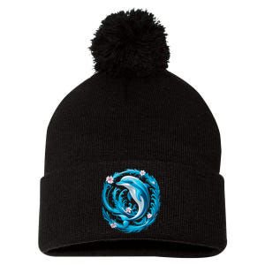 Cute Dolphin Floral Pom Pom 12in Knit Beanie