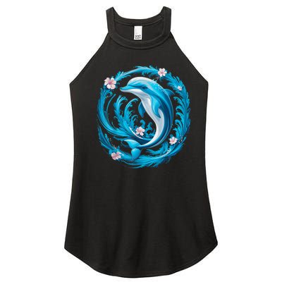 Cute Dolphin Floral Women’s Perfect Tri Rocker Tank