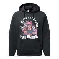 Cat Daddies For Harris Vote Hat Feminist Cat Dad Performance Fleece Hoodie