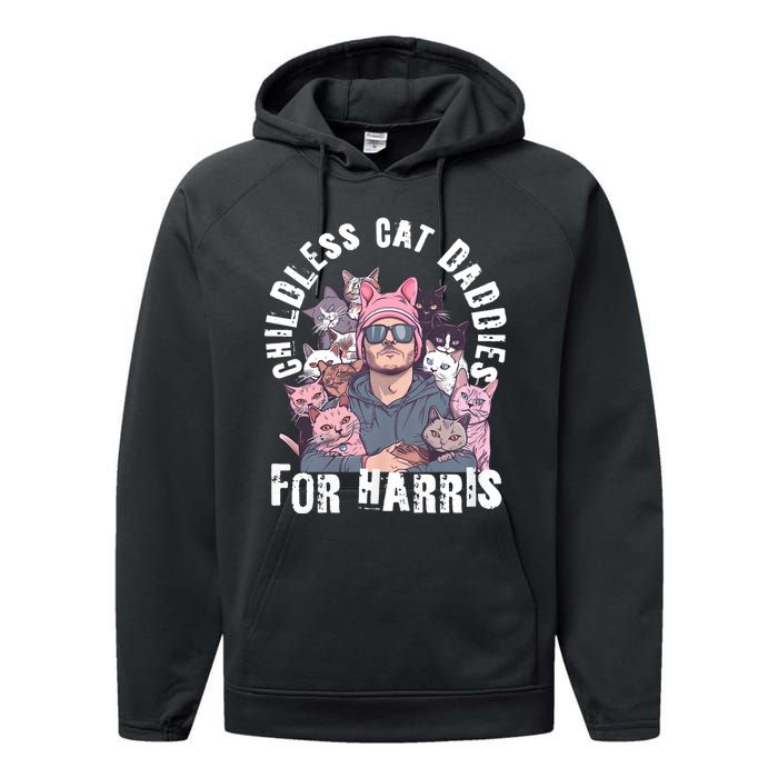 Cat Daddies For Harris Vote Hat Feminist Cat Dad Performance Fleece Hoodie