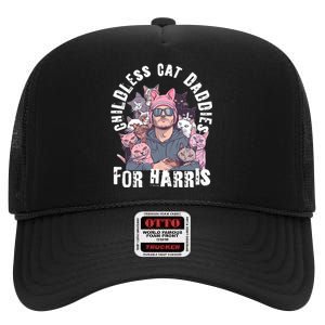 Cat Daddies For Harris Vote Hat Feminist Cat Dad High Crown Mesh Back Trucker Hat