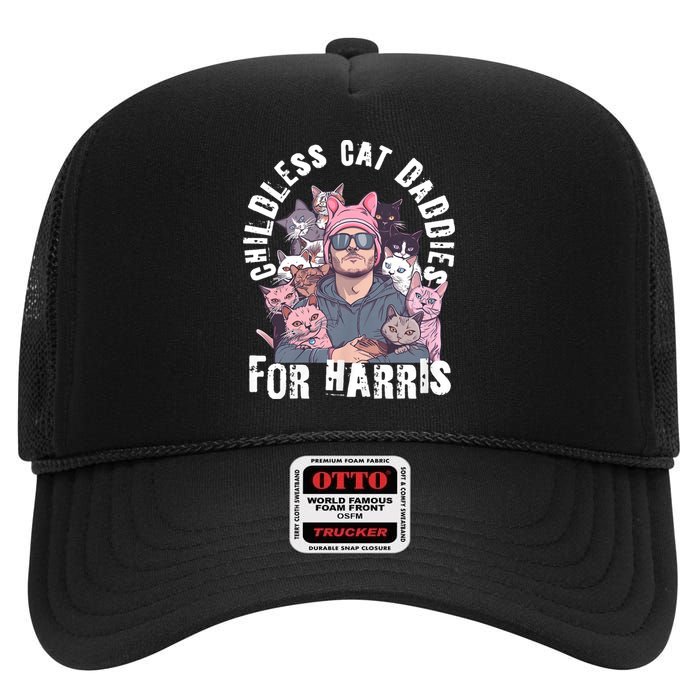 Cat Daddies For Harris Vote Hat Feminist Cat Dad High Crown Mesh Back Trucker Hat