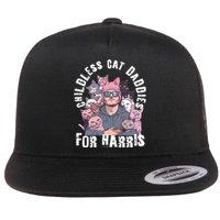 Cat Daddies For Harris Vote Hat Feminist Cat Dad Flat Bill Trucker Hat