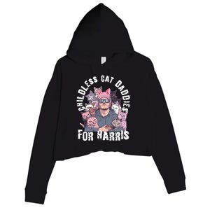 Cat Daddies For Harris Vote Hat Feminist Cat Dad Crop Fleece Hoodie