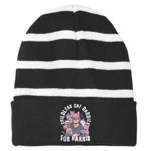 Cat Daddies For Harris Vote Hat Feminist Cat Dad Striped Beanie with Solid Band