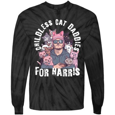 Cat Daddies For Harris Vote Hat Feminist Cat Dad Tie-Dye Long Sleeve Shirt