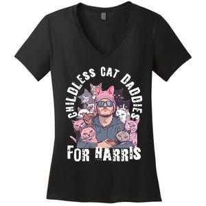 Cat Daddies For Harris Vote Hat Feminist Cat Dad Women's V-Neck T-Shirt