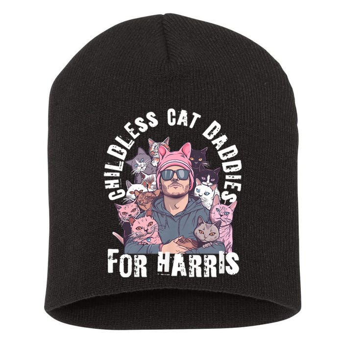 Cat Daddies For Harris Vote Hat Feminist Cat Dad Short Acrylic Beanie