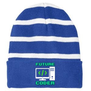 Coder Design Funny Programmer Computer Science Gift Striped Beanie with Solid Band