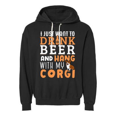 Corgi Dad Funny Father's Day Dog Lover Gift Beer Garment-Dyed Fleece Hoodie