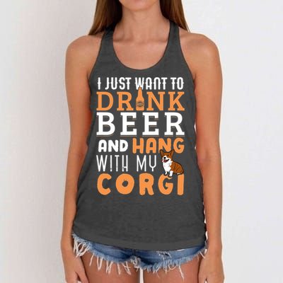 Corgi Dad Funny Father's Day Dog Lover Gift Beer Women's Knotted Racerback Tank