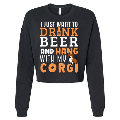 Corgi Dad Funny Father's Day Dog Lover Gift Beer Cropped Pullover Crew