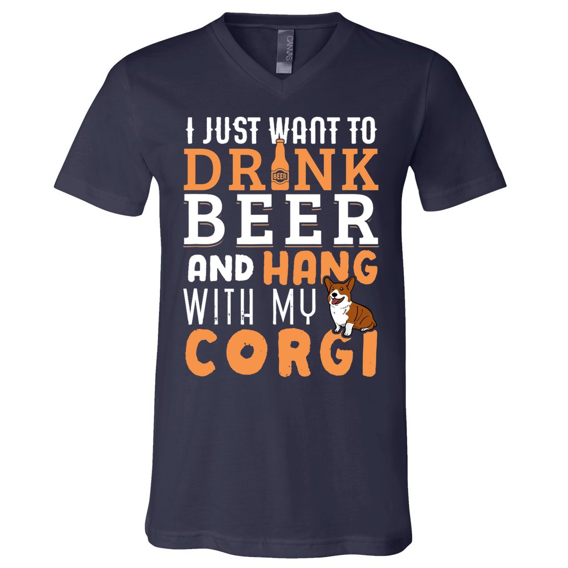 Corgi Dad Funny Father's Day Dog Lover Gift Beer V-Neck T-Shirt