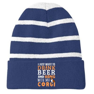 Corgi Dad Funny Father's Day Dog Lover Gift Beer Striped Beanie with Solid Band