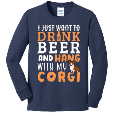 Corgi Dad Funny Father's Day Dog Lover Gift Beer Kids Long Sleeve Shirt