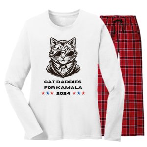 Cat Daddies For Kamala Funny Cat Dad Vote Election 2024 Women's Long Sleeve Flannel Pajama Set 