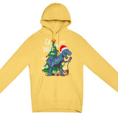 Christmas Dinosaur Fa Rawr Tmeaningful Giftrex Santa Funny Dino Xmas Fun Cool Gi Premium Pullover Hoodie