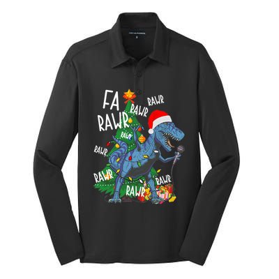 Christmas Dinosaur Fa Rawr Tmeaningful Giftrex Santa Funny Dino Xmas Fun Cool Gi Silk Touch Performance Long Sleeve Polo