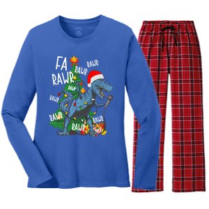 Christmas Dinosaur Fa Rawr Tmeaningful Giftrex Santa Funny Dino Xmas Fun Cool Gi Women's Long Sleeve Flannel Pajama Set 