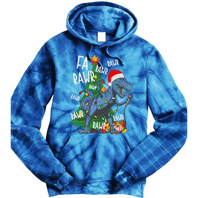 Christmas Dinosaur Fa Rawr Tmeaningful Giftrex Santa Funny Dino Xmas Fun Cool Gi Tie Dye Hoodie