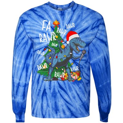 Christmas Dinosaur Fa Rawr Tmeaningful Giftrex Santa Funny Dino Xmas Fun Cool Gi Tie-Dye Long Sleeve Shirt