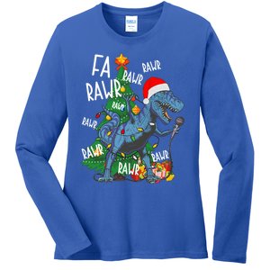 Christmas Dinosaur Fa Rawr Tmeaningful Giftrex Santa Funny Dino Xmas Fun Cool Gi Ladies Long Sleeve Shirt