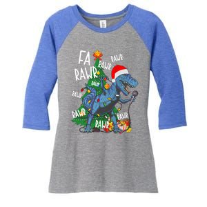 Christmas Dinosaur Fa Rawr Tmeaningful Giftrex Santa Funny Dino Xmas Fun Cool Gi Women's Tri-Blend 3/4-Sleeve Raglan Shirt