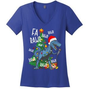 Christmas Dinosaur Fa Rawr Tmeaningful Giftrex Santa Funny Dino Xmas Fun Cool Gi Women's V-Neck T-Shirt