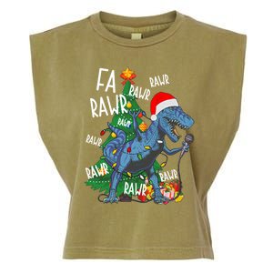 Christmas Dinosaur Fa Rawr Tmeaningful Giftrex Santa Funny Dino Xmas Fun Cool Gi Garment-Dyed Women's Muscle Tee