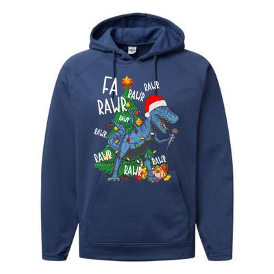 Christmas Dinosaur Fa Rawr Tmeaningful Giftrex Santa Funny Dino Xmas Fun Cool Gi Performance Fleece Hoodie