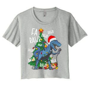 Christmas Dinosaur Fa Rawr Tmeaningful Giftrex Santa Funny Dino Xmas Fun Cool Gi Women's Crop Top Tee