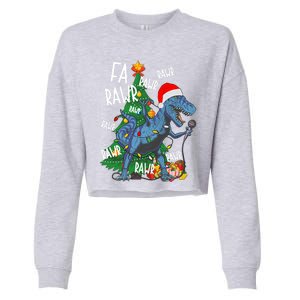 Christmas Dinosaur Fa Rawr Tmeaningful Giftrex Santa Funny Dino Xmas Fun Cool Gi Cropped Pullover Crew