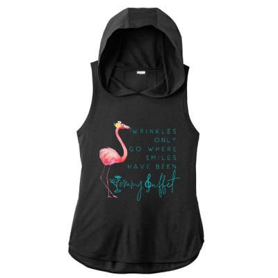 Cute Design Flamingo Wrinkles Only Go Where Smiles Have Been Ladies PosiCharge Tri-Blend Wicking Draft Hoodie Tank