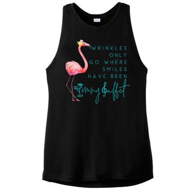 Cute Design Flamingo Wrinkles Only Go Where Smiles Have Been Ladies PosiCharge Tri-Blend Wicking Tank