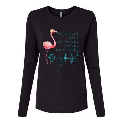 Cute Design Flamingo Wrinkles Only Go Where Smiles Have Been Womens Cotton Relaxed Long Sleeve T-Shirt