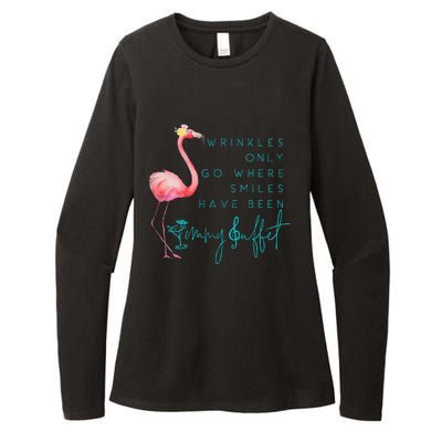 Cute Design Flamingo Wrinkles Only Go Where Smiles Have Been Womens CVC Long Sleeve Shirt