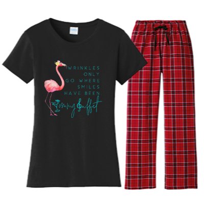 Cute Design Flamingo Wrinkles Only Go Where Smiles Have Been Women's Flannel Pajama Set