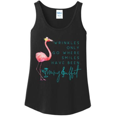 Cute Design Flamingo Wrinkles Only Go Where Smiles Have Been Ladies Essential Tank