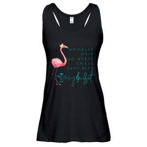 Cute Design Flamingo Wrinkles Only Go Where Smiles Have Been Ladies Essential Flowy Tank