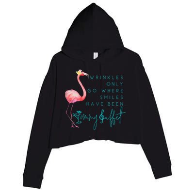 Cute Design Flamingo Wrinkles Only Go Where Smiles Have Been Crop Fleece Hoodie