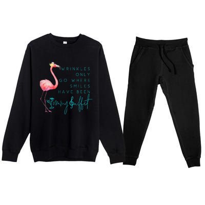 Cute Design Flamingo Wrinkles Only Go Where Smiles Have Been Premium Crewneck Sweatsuit Set