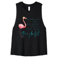 Cute Design Flamingo Wrinkles Only Go Where Smiles Have Been Women's Racerback Cropped Tank