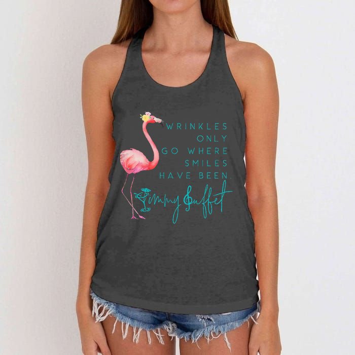 Cute Design Flamingo Wrinkles Only Go Where Smiles Have Been Women's Knotted Racerback Tank