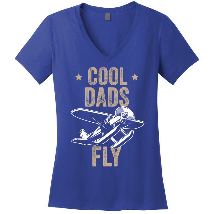 Cool Dads Fly Seaplane Gift Pilot Airplane Gift Women's V-Neck T-Shirt