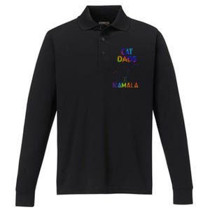 Cat Dads For Kamala Tie Dye Harris Madam President 47 Performance Long Sleeve Polo