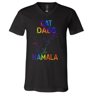 Cat Dads For Kamala Tie Dye Harris Madam President 47 V-Neck T-Shirt