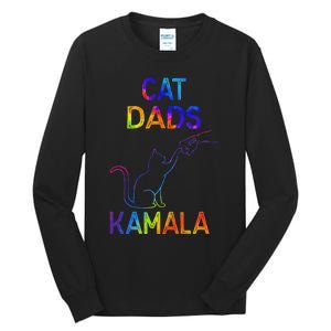 Cat Dads For Kamala Tie Dye Harris Madam President 47 Tall Long Sleeve T-Shirt