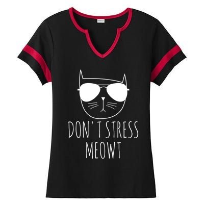 Cat Design Funny Pun Don't Stress Meowt Funny Saying Humour Meaningful Gift Ladies Halftime Notch Neck Tee