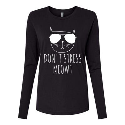 Cat Design Funny Pun Don't Stress Meowt Funny Saying Humour Meaningful Gift Womens Cotton Relaxed Long Sleeve T-Shirt