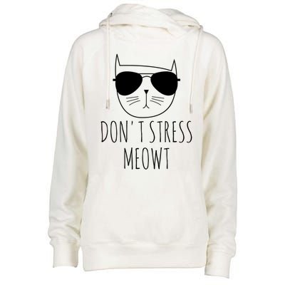 Cat Design Funny Pun Don't Stress Meowt Funny Saying Humour Meaningful Gift Womens Funnel Neck Pullover Hood